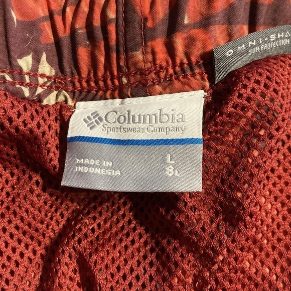 Columbia Omni-Shade Sun Protection Red Palm Leaves Swim Trunks Men's Large L EUC - Picture 5 of 8